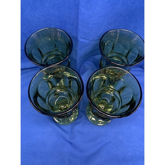 Set Of 4 Vintage Green Glass Goblets With Pedestal Base 6.5" Tall Elegant Drinkw - Picture 11 of 12